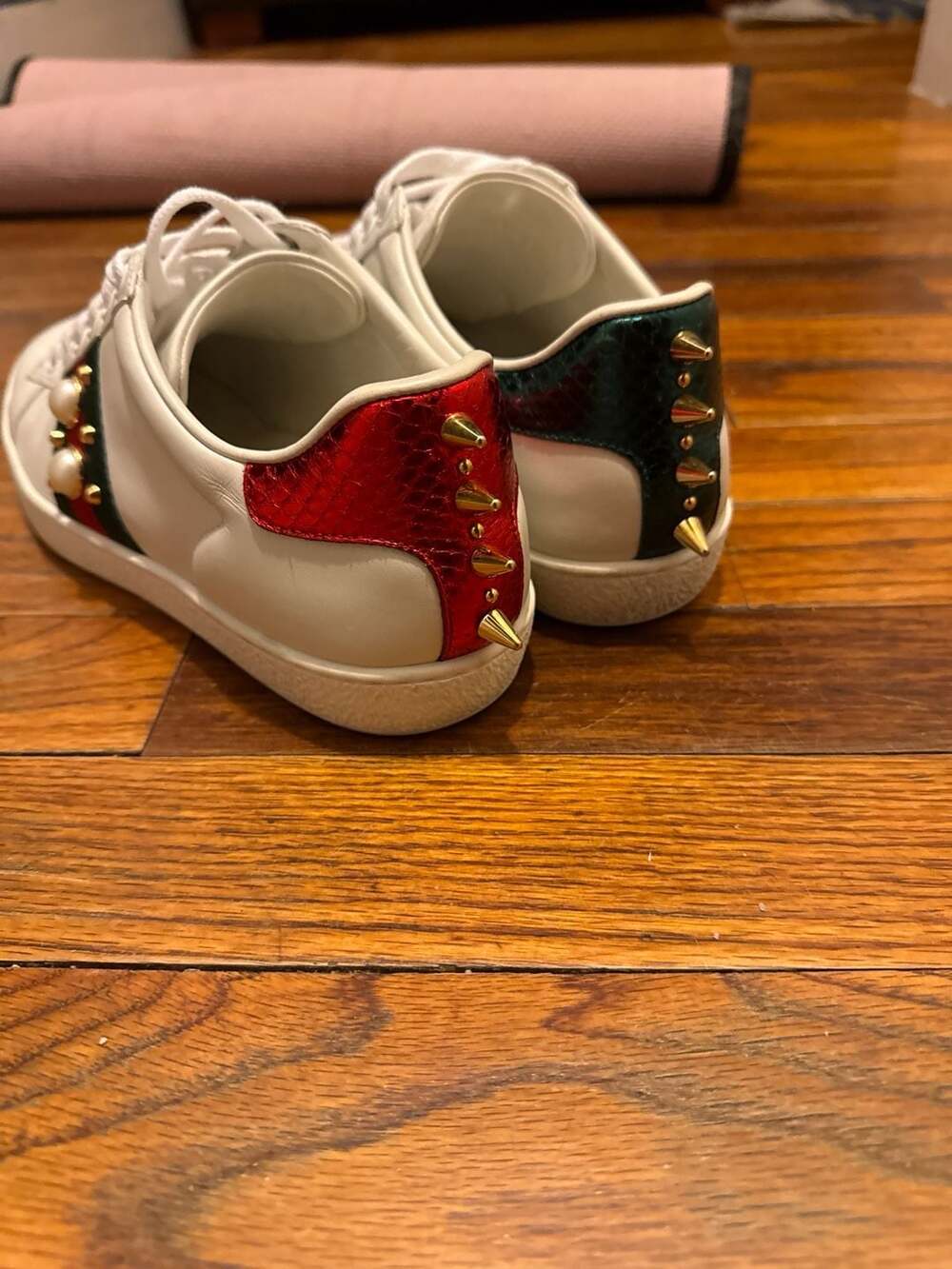 Gucci Ace Leather Sneakers with Pearls and Spikes - Picture 4 of 8